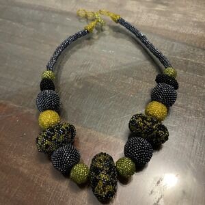 Artisan Hand Beaded Statement Necklace 18in